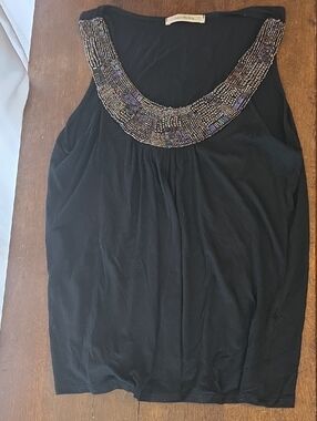 Y2k Black Beaded Scoop Neck Sleeveless Top